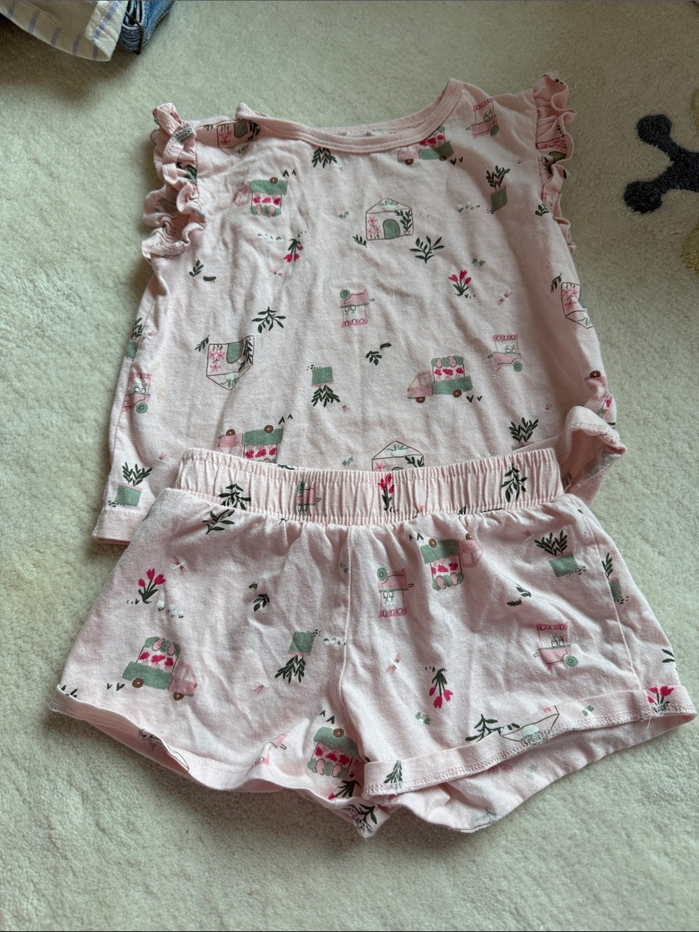 Carter's Light Pink Camper & Floral Pajama Set - Short Sleeve Top & Shorts